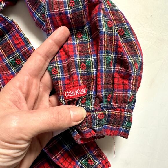 Vintage Osh Kosh Floral Plaid Button Up w/ Embroidered Scalloped Collar Sz 6 - Picture 7 of 9